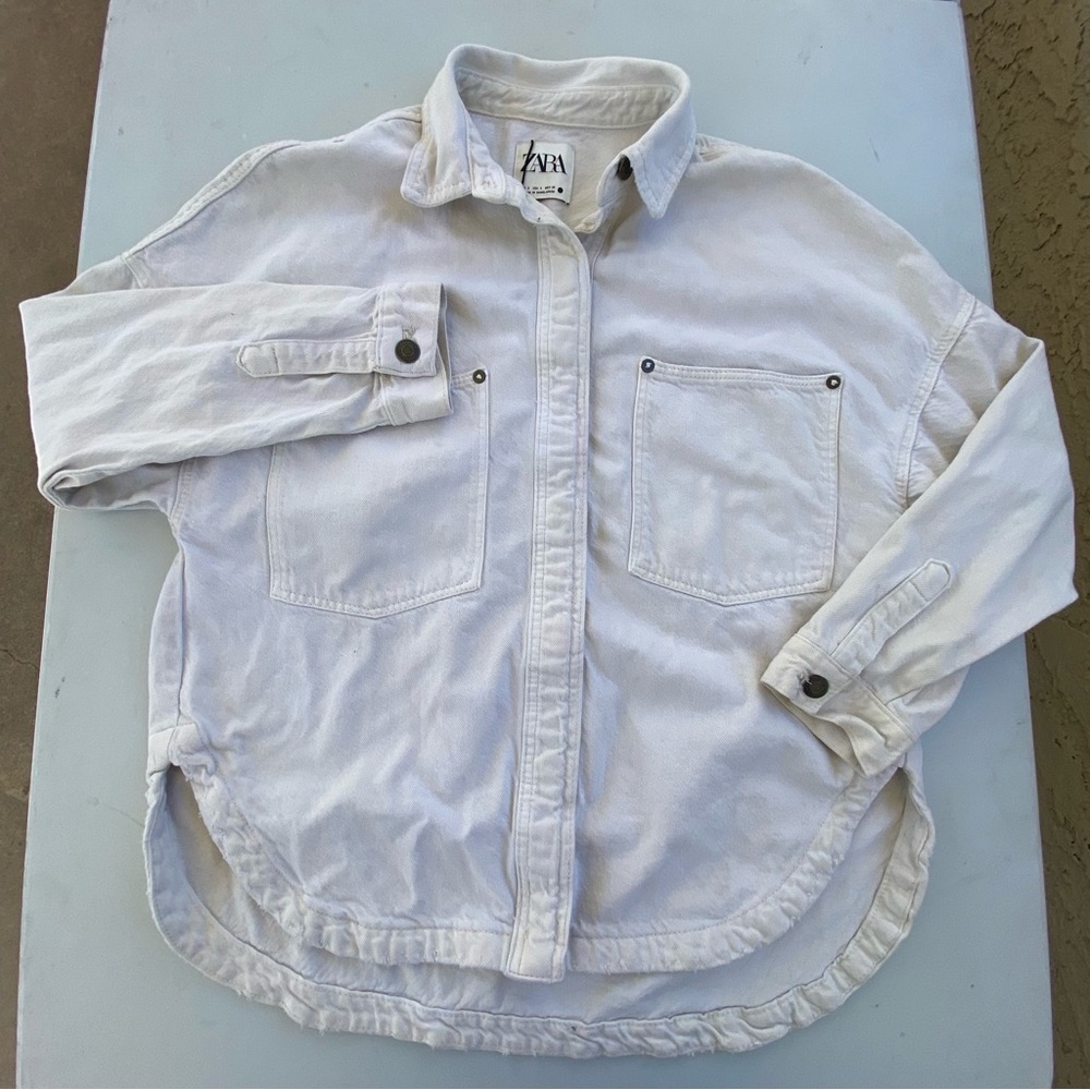 Zara Denim Shacket Shirt Jacket Off White Color Small